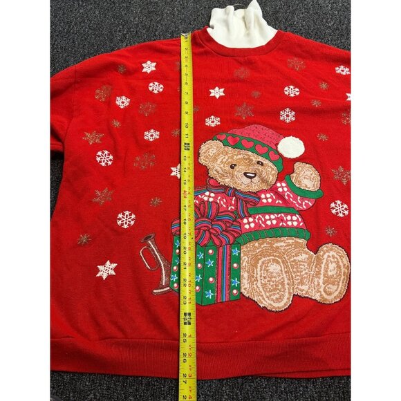 VTG 90s Nutcracker Teddy Bear Christmas Sweatshirt Women’s 20W/40 Red Snowflakes - Picture 8 of 9